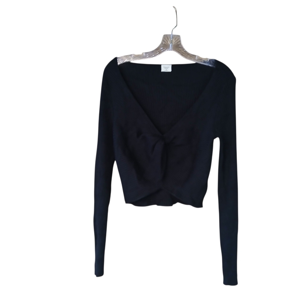 Abercrombie & Fitch Black Ribbed Knit Twist Front Cropped Sweater Medium